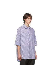 Мужская бело-синяя рубашка с коротким рукавом в вертикальную полоску от Isabel Marant