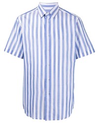 Мужская бело-синяя рубашка с коротким рукавом в вертикальную полоску от Brioni