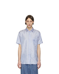 Мужская бело-синяя рубашка с коротким рукавом в вертикальную полоску от Comme Des Garcons SHIRT