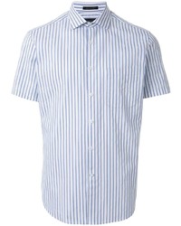 Мужская бело-синяя рубашка с коротким рукавом в вертикальную полоску от D'urban