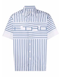 Мужская бело-синяя рубашка с коротким рукавом в вертикальную полоску от Etro