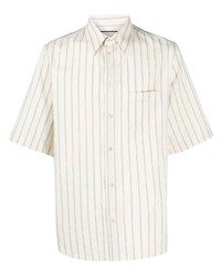 Мужская бело-синяя рубашка с коротким рукавом в вертикальную полоску от Gucci
