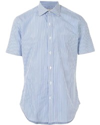 Мужская бело-синяя рубашка с коротким рукавом в вертикальную полоску от Kent & Curwen