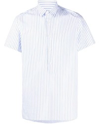Мужская бело-синяя рубашка с коротким рукавом в вертикальную полоску от Low Brand