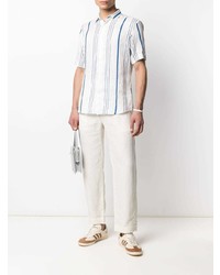 Мужская бело-синяя рубашка с коротким рукавом в вертикальную полоску от PENINSULA SWIMWEA