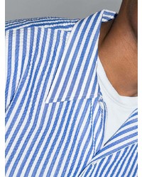 Мужская бело-синяя рубашка с коротким рукавом в вертикальную полоску от Sunflower