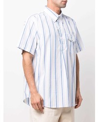 Мужская бело-синяя рубашка с коротким рукавом в вертикальную полоску от Engineered Garments