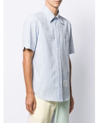 Мужская бело-синяя рубашка с коротким рукавом в вертикальную полоску от Thom Browne