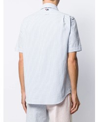 Мужская бело-синяя рубашка с коротким рукавом в вертикальную полоску от Thom Browne