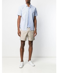 Мужская бело-синяя рубашка с коротким рукавом в вертикальную полоску от Polo Ralph Lauren