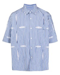 Мужская бело-синяя рубашка с коротким рукавом в вертикальную полоску от Toga