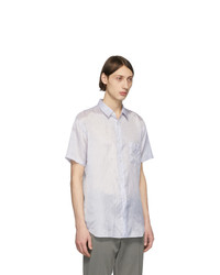 Мужская бело-синяя рубашка с коротким рукавом в вертикальную полоску от Comme Des Garcons SHIRT