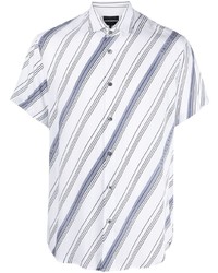 Мужская бело-синяя рубашка с коротким рукавом в горизонтальную полоску от Emporio Armani