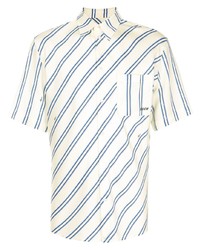 Мужская бело-синяя рубашка с коротким рукавом в горизонтальную полоску от MSGM