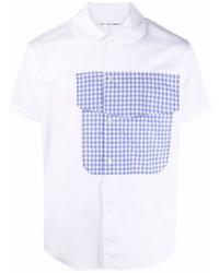 Мужская бело-синяя рубашка с коротким рукавом в клетку от Comme Des Garcons SHIRT