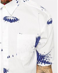 Мужская бело-синяя рубашка с коротким рукавом с принтом от Asos