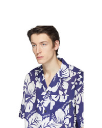 Мужская бело-синяя рубашка с коротким рукавом с принтом от Palm Angels