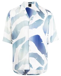 Мужская бело-синяя рубашка с коротким рукавом с принтом от BOSS