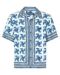 Мужская бело-синяя рубашка с коротким рукавом с принтом от Dolce & Gabbana