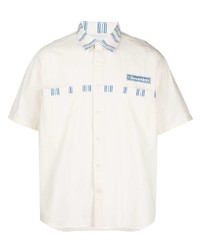 Мужская бело-синяя рубашка с коротким рукавом с принтом от Liberaiders