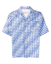 Мужская бело-синяя рубашка с коротким рукавом с принтом от Marni
