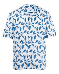 Мужская бело-синяя рубашка с коротким рукавом с принтом от Sunspel