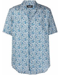 Мужская бело-синяя рубашка с коротким рукавом с цветочным принтом от DSQUARED2