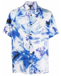 Мужская бело-синяя рубашка с коротким рукавом с цветочным принтом от Just Cavalli