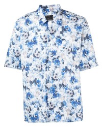 Мужская бело-синяя рубашка с коротким рукавом с цветочным принтом от Orian