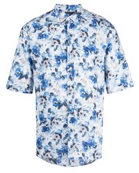 Мужская бело-синяя рубашка с коротким рукавом с цветочным принтом от Xacus