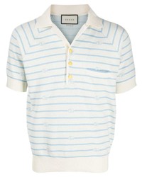 Мужская бело-синяя футболка-поло в горизонтальную полоску от Gucci