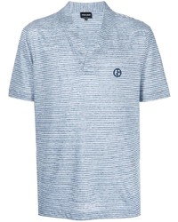 Мужская бело-синяя футболка с v-образным вырезом в горизонтальную полоску от Giorgio Armani