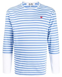 Мужская бело-синяя футболка с длинным рукавом в горизонтальную полоску от Comme Des Garcons Play