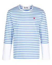 Мужская бело-синяя футболка с длинным рукавом в горизонтальную полоску от Comme Des Garcons Play