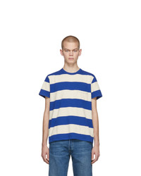 Мужская бело-синяя футболка с круглым вырезом в горизонтальную полоску от Levis Vintage Clothing