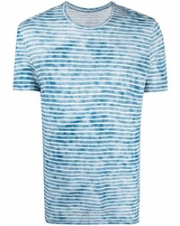 Мужская бело-синяя футболка с круглым вырезом в горизонтальную полоску от Majestic Filatures