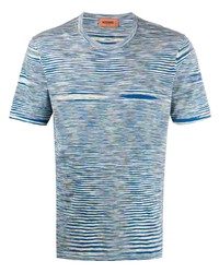 Мужская бело-синяя футболка с круглым вырезом в горизонтальную полоску от Missoni