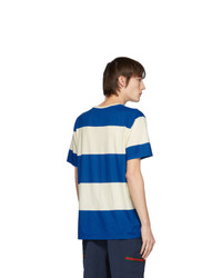 Мужская бело-синяя футболка с круглым вырезом в горизонтальную полоску от Gucci