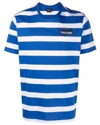 Мужская бело-синяя футболка с круглым вырезом в горизонтальную полоску от Paul & Shark