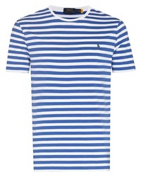 Мужская бело-синяя футболка с круглым вырезом в горизонтальную полоску от Polo Ralph Lauren