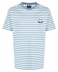 Мужская бело-синяя футболка с круглым вырезом в горизонтальную полоску от PS Paul Smith
