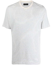 Мужская бело-синяя футболка с круглым вырезом в горизонтальную полоску от Roberto Collina