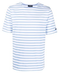 Мужская бело-синяя футболка с круглым вырезом в горизонтальную полоску от Saint James