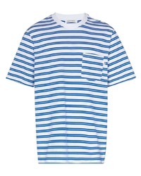 Мужская бело-синяя футболка с круглым вырезом в горизонтальную полоску от Wood Wood