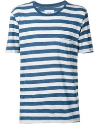 Мужская бело-синяя футболка с круглым вырезом в горизонтальную полоску