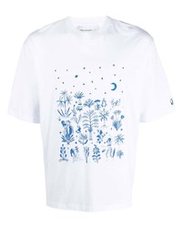 Бело-синяя футболка с круглым вырезом с вышивкой