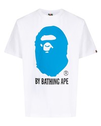 Мужская бело-синяя футболка с круглым вырезом с принтом от A Bathing Ape