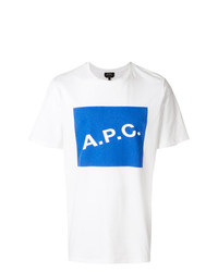 Мужская бело-синяя футболка с круглым вырезом с принтом от A.P.C.