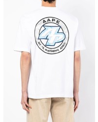 Мужская бело-синяя футболка с круглым вырезом с принтом от AAPE BY A BATHING APE