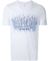 Мужская бело-синяя футболка с круглым вырезом с принтом от Armani Exchange